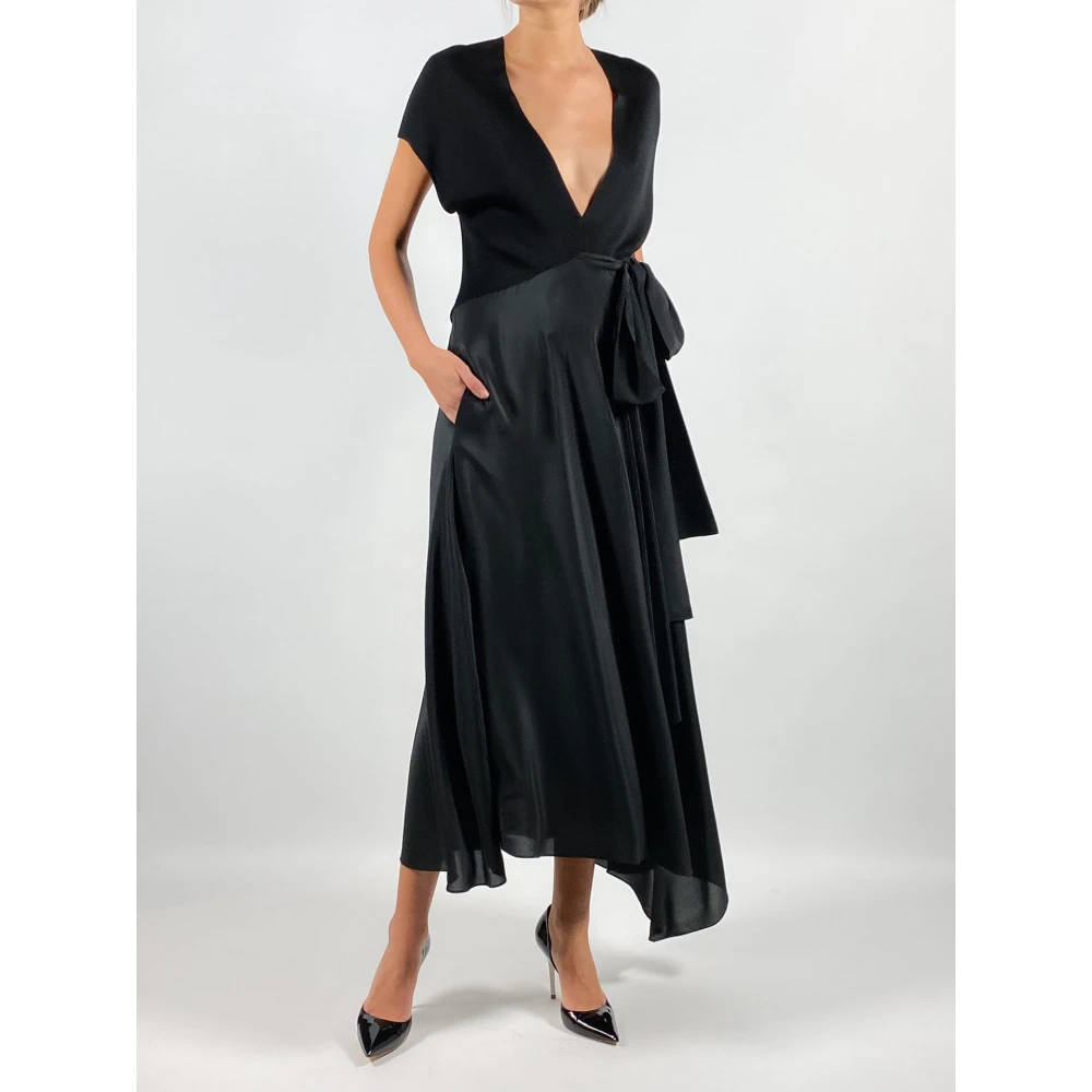 Petar Petrov Zwarte V-hals Zijden Wrap Jurk Black Dames