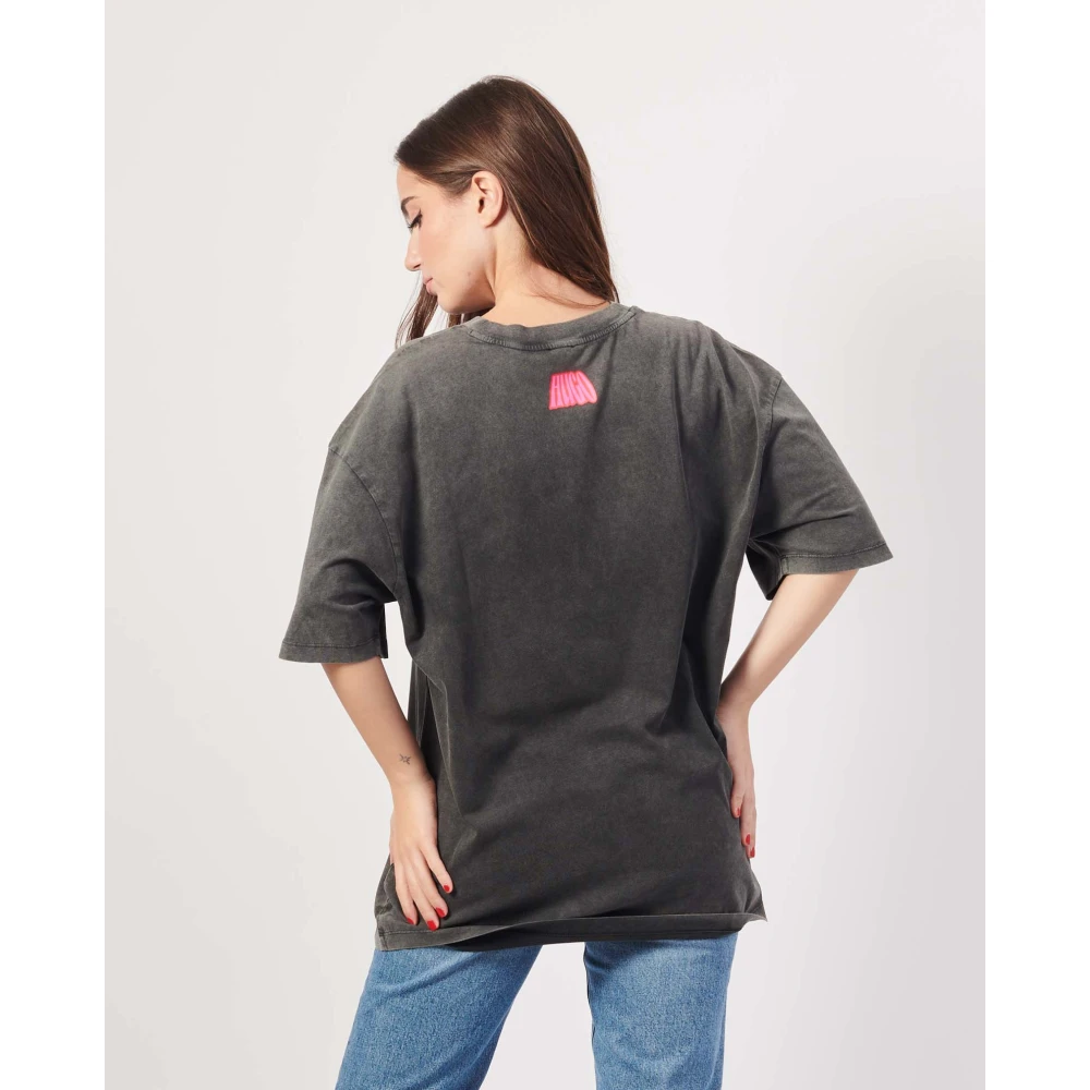 Hugo Boss Zwarte T-shirt met UFO-print Black Dames