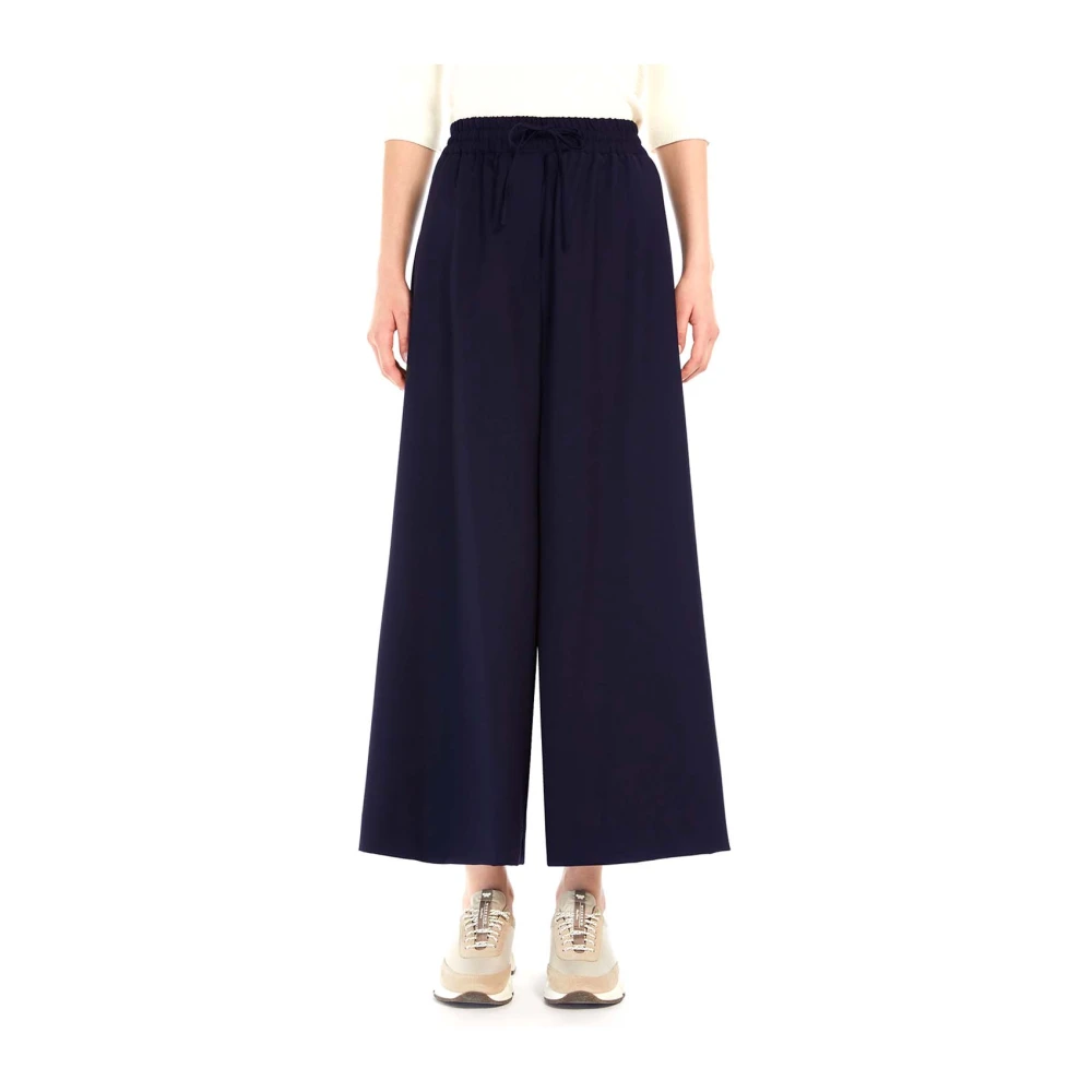 Max Mara Blauwe Wijde Pijp Broek van Wol Blue Dames