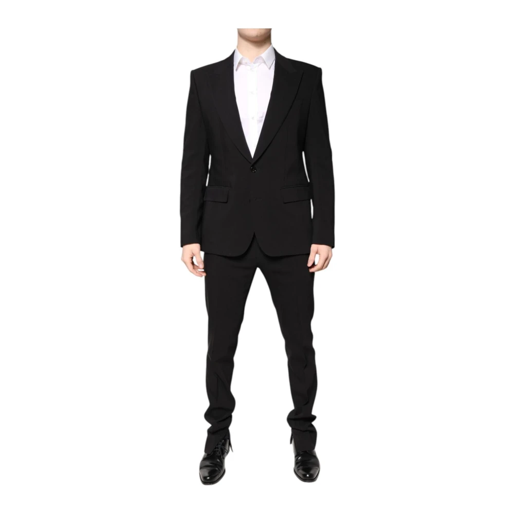 Dolce & Gabbana Men's Black Single Breasted Suits, M, Luxury Jacquard Slim Fit Suit