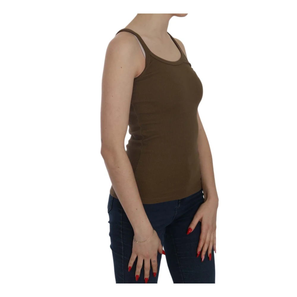 Pink Memories Bruine Mouwloze Katoenen Top Blouse Brown Dames