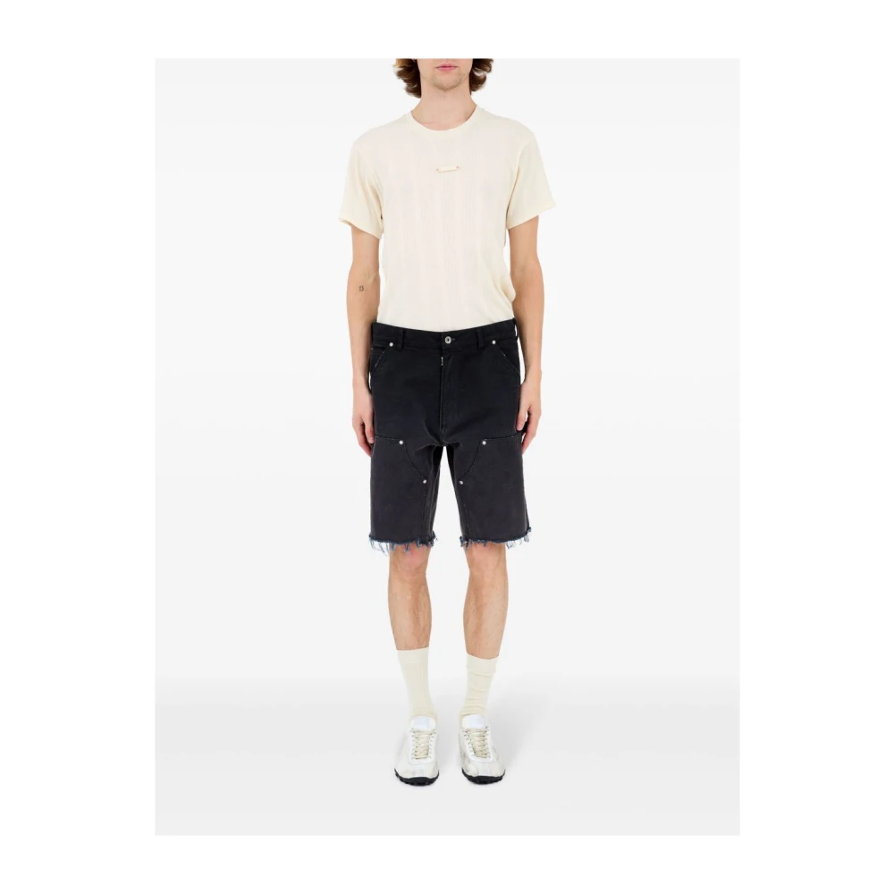 Maison Margiela Zwarte Denim Shorts Met Distressed Look Black Heren