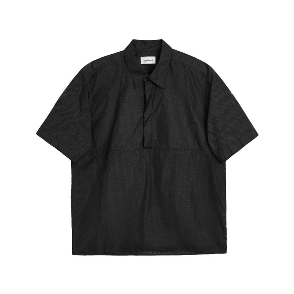 Soulland Bloemen Jacquard Anorak Shirt Zwart Black Heren