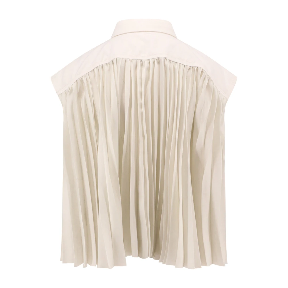 Sacai Geplooide katoenen overhemd met trekkoord onderkant White Dames