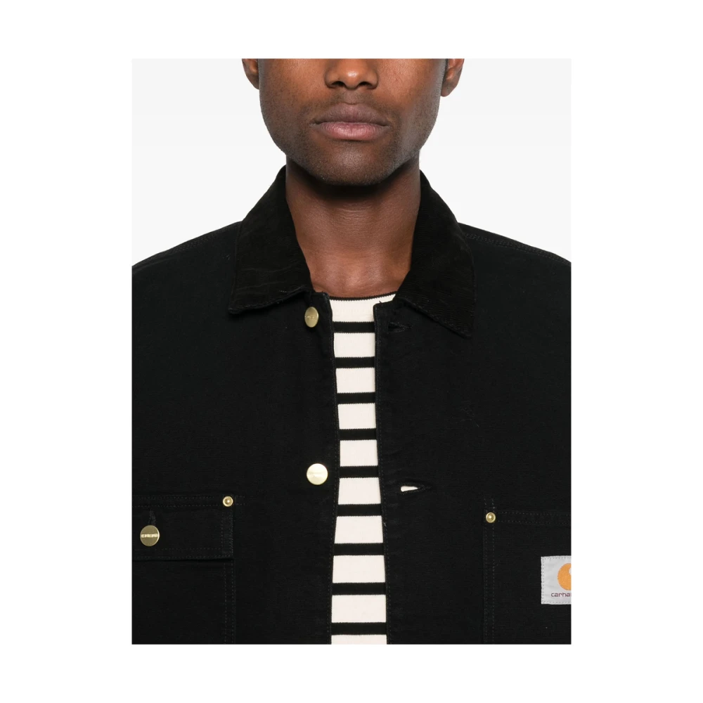 Carhartt WIP Zwarte Ribfluwelen Kraag Knoopjas Black Heren