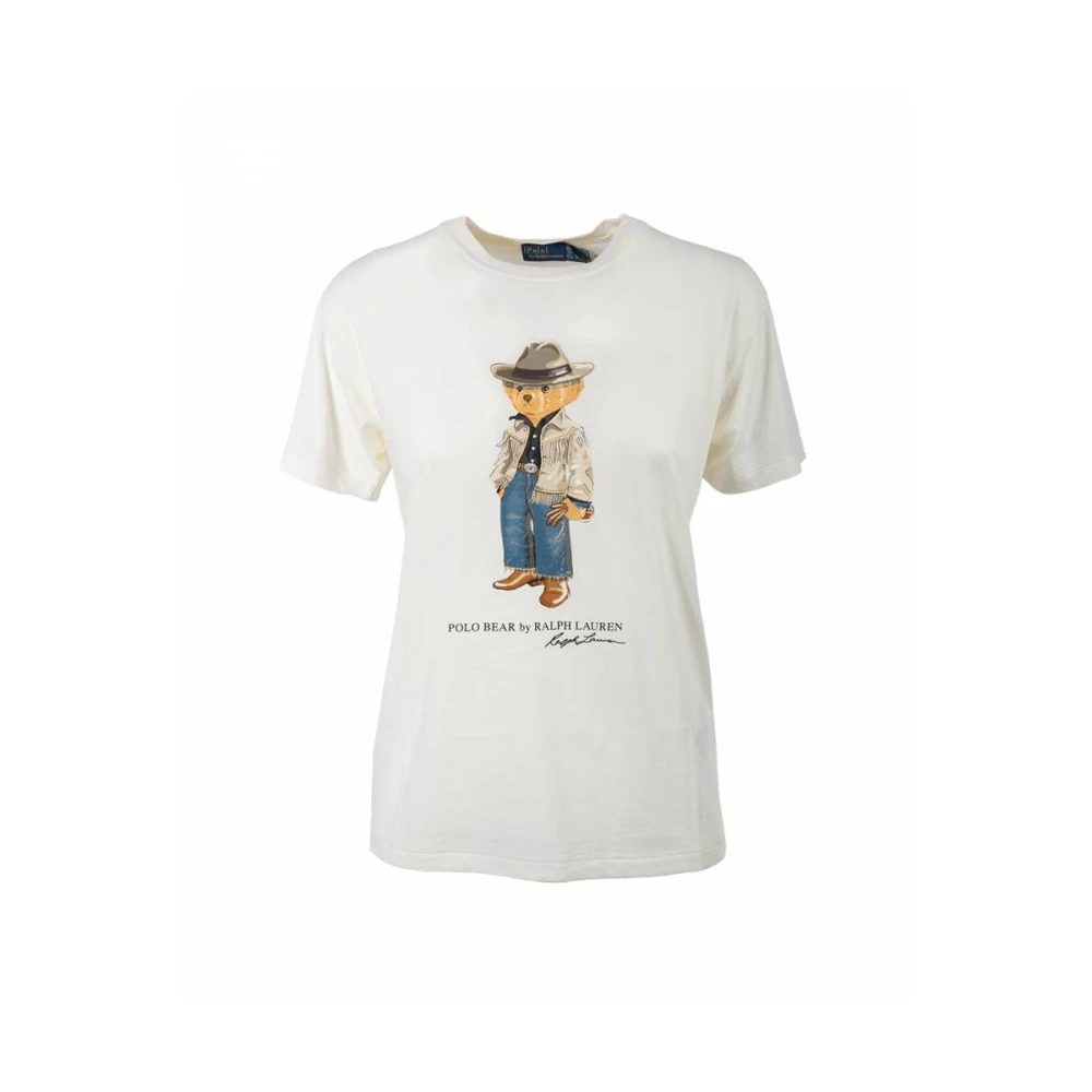 Polo Ralph Lauren Stijlvolle Fringe Korte Mouw T-shirt White Dames