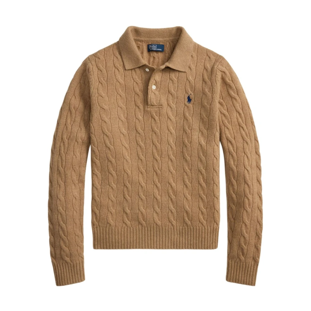 Polo Ralph Lauren Brown Cable-Knit Wool-Cashmere Jumper - Female - Round-Neck Knitwear - M - Knitwear