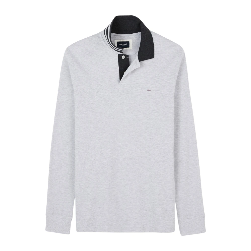 Eden Park Lichtgrijze polo met lange mouwen Gray Heren