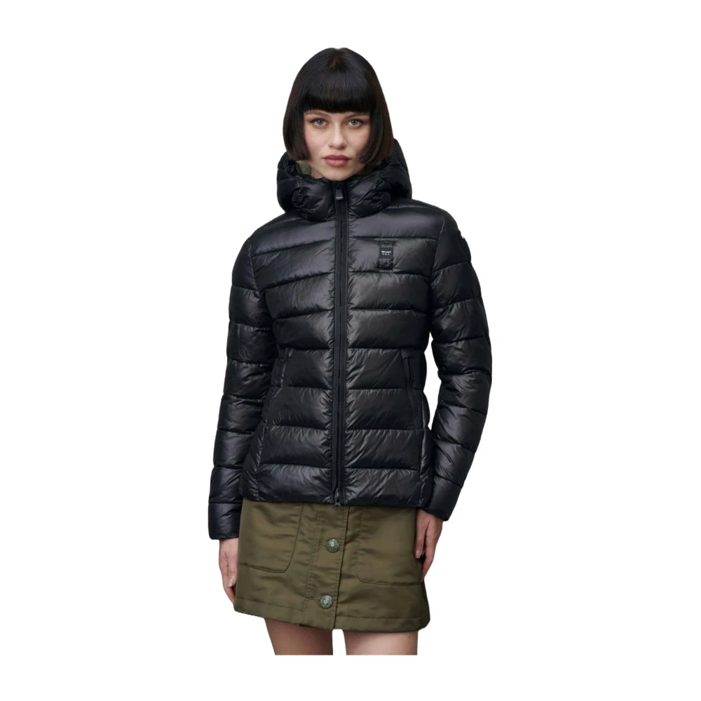 Blauer Gestreepte jas met capuchon en rits Black Dames