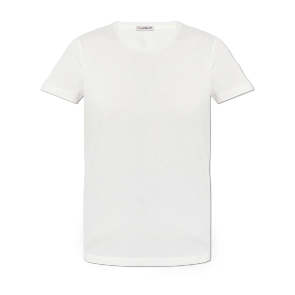 Moncler Women's Beige T-Shirts, S, Logo Patch T-Shirt