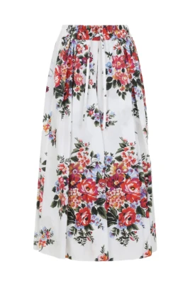 Floral Bouquet-Print Poplin Lång Kjol