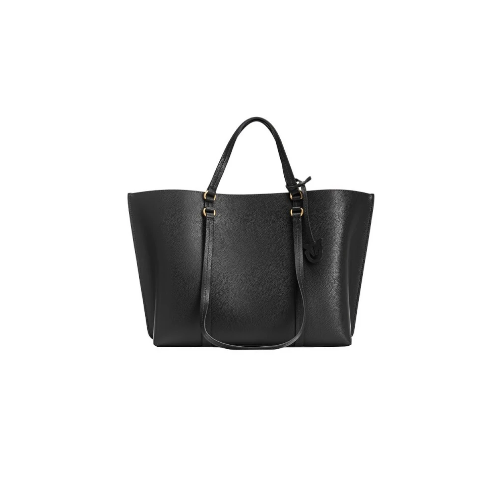 pinko Zwarte Leren Shopper Tas met Afneembare Bedel Black Dames