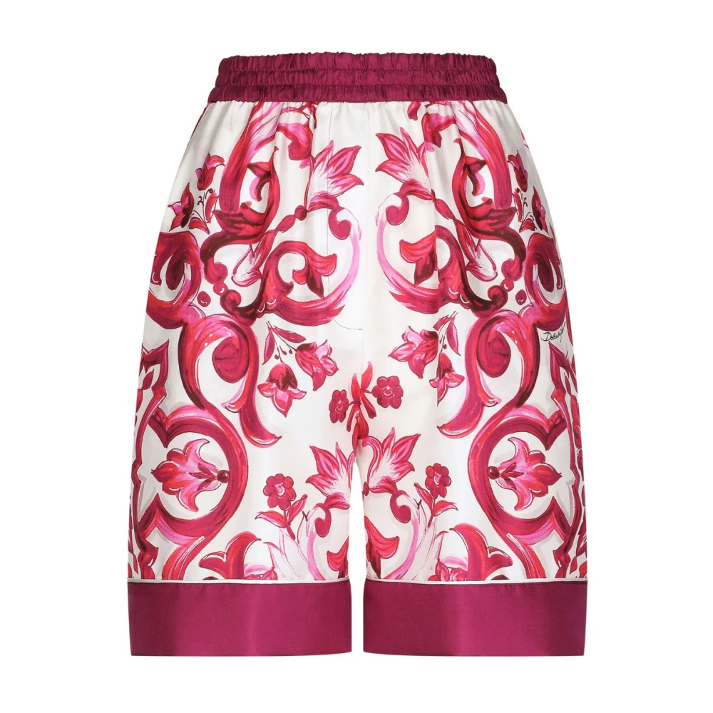 Dolce & Gabbana Majolica Print Zijden Cruise Shorts Pink Dames
