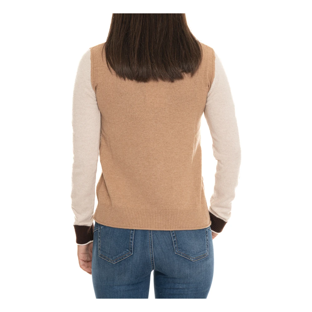 Pennyblack Bicolored Wol Kasjmier Vest met knopen Beige Dames