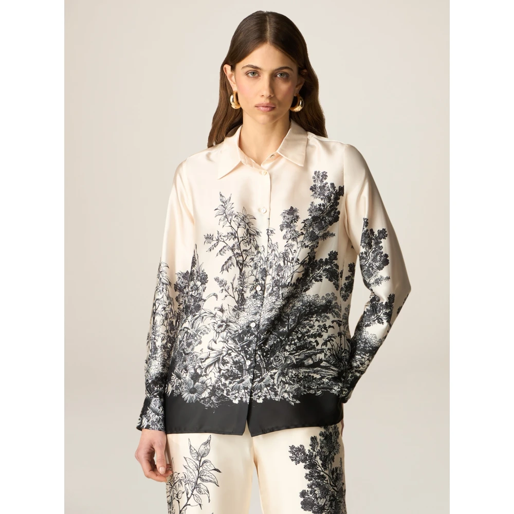 Oltre Satin Blouse met Ramage Patroon Multicolor Dames