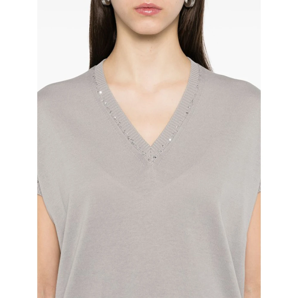 Fabiana Filippi Grijze Pailletten Vest met V-Hals Gray Dames