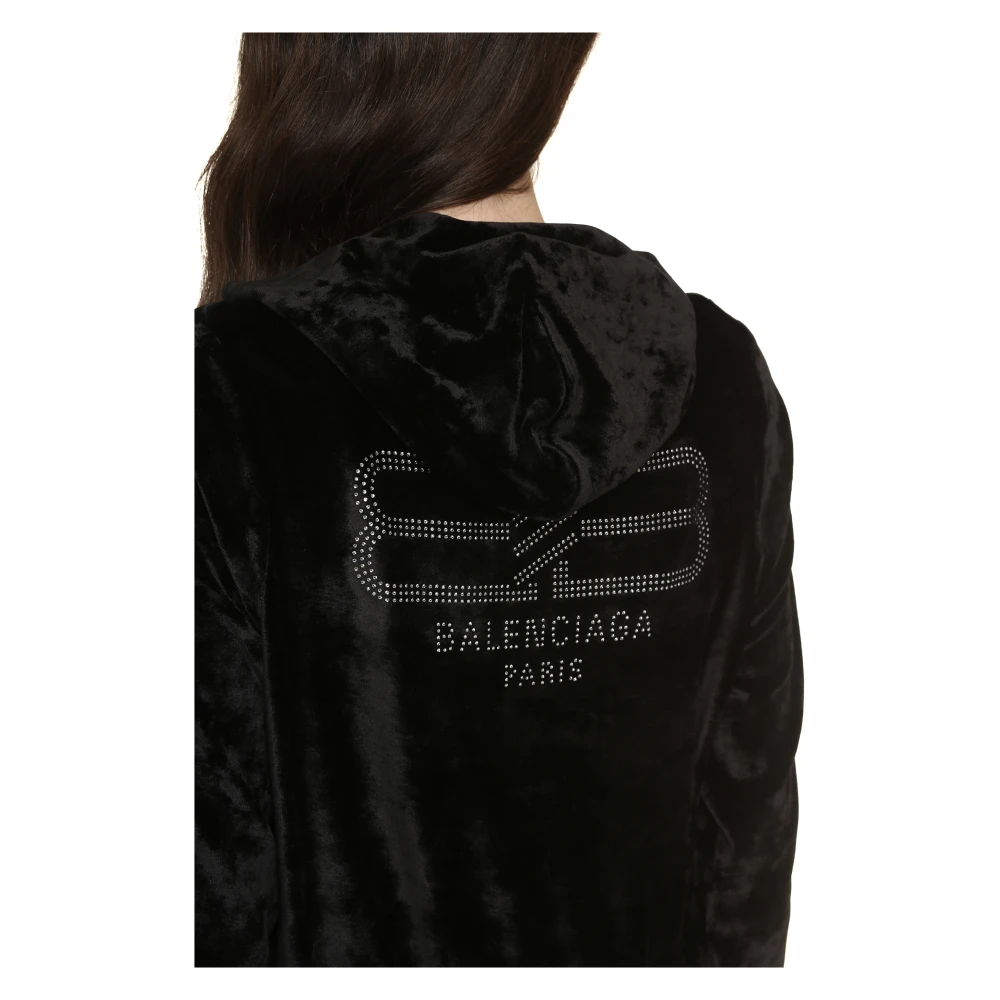 Balenciaga Velvet Zip Hoodie met BB Paris Logo Black Dames
