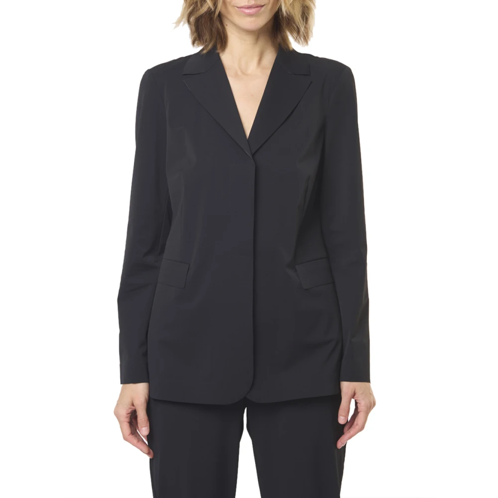Max Mara Zwarte Jersey Blazer met Laser-Cut Randen Black Dames