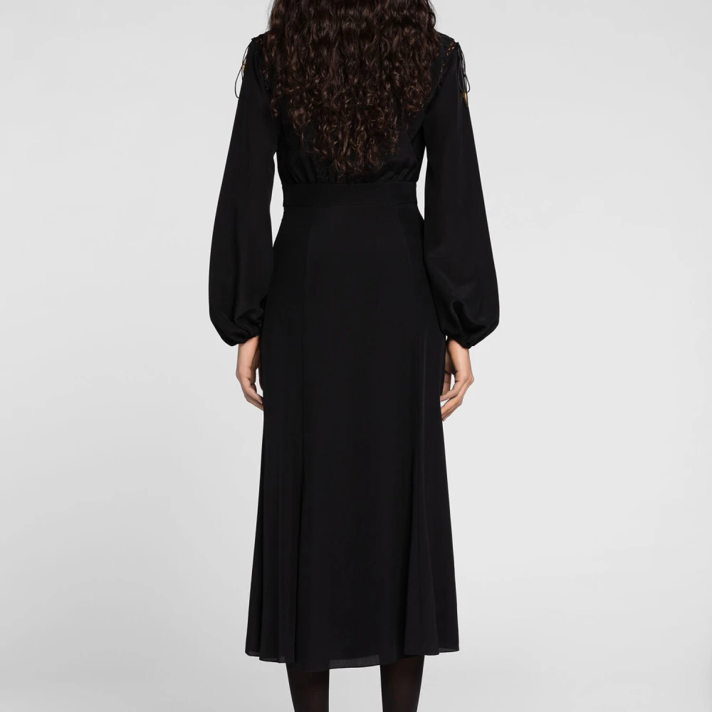 Roberto Cavalli Zijden veterjurk met Tiger Tooth hangers Black Dames