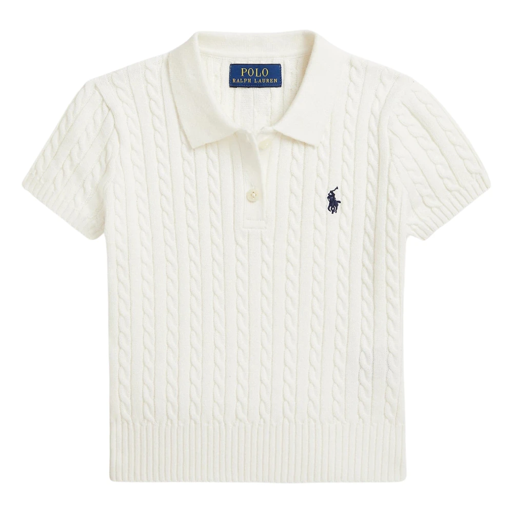 Ralph Lauren Women's White Cable Knit Polo Shirt