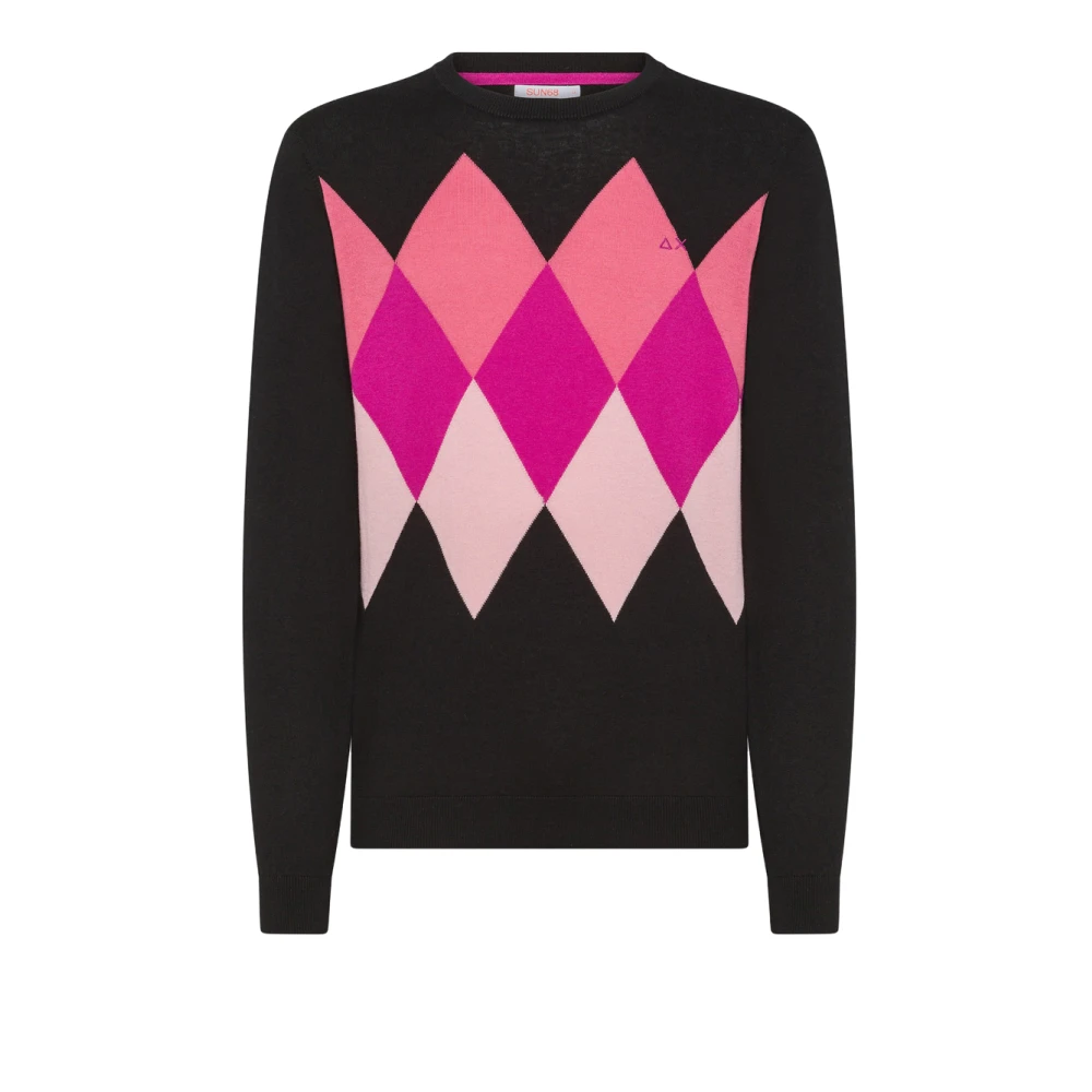 Sun68 Zwarte Argyle Ronde Trui Multicolor Heren