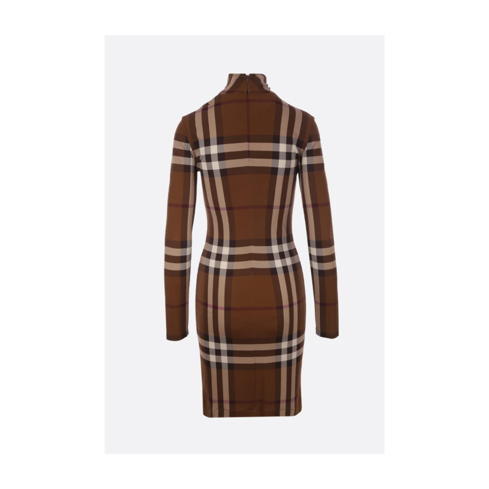 Burberry Bruine Tartan Aansluitende Jersey Jurk Brown Dames