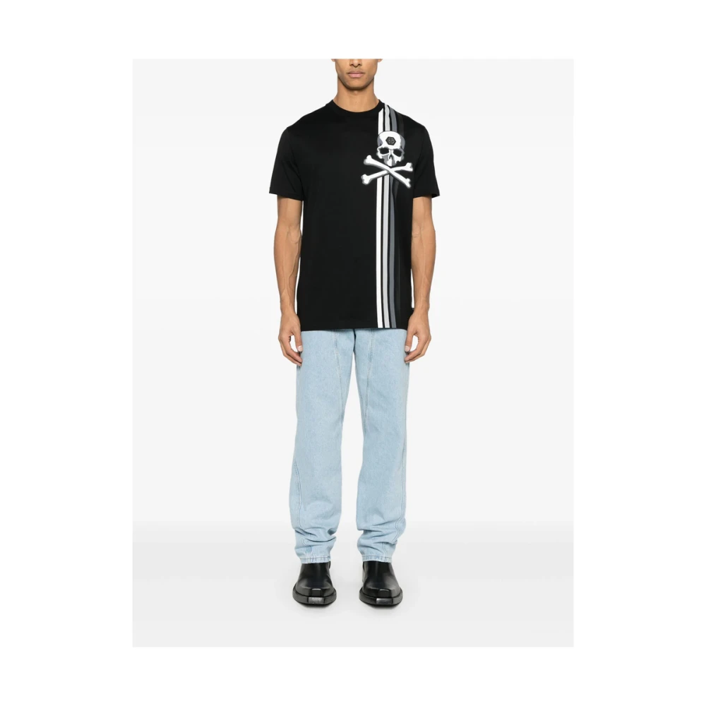 Philipp Plein Zwarte Gestreepte Crew Neck T-shirt Black Heren