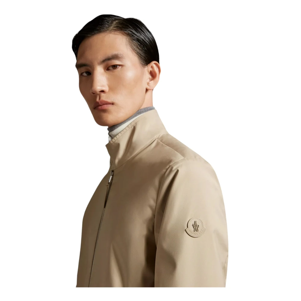 Moncler Elegante Beige Jas met Leren Afwerking Beige Heren