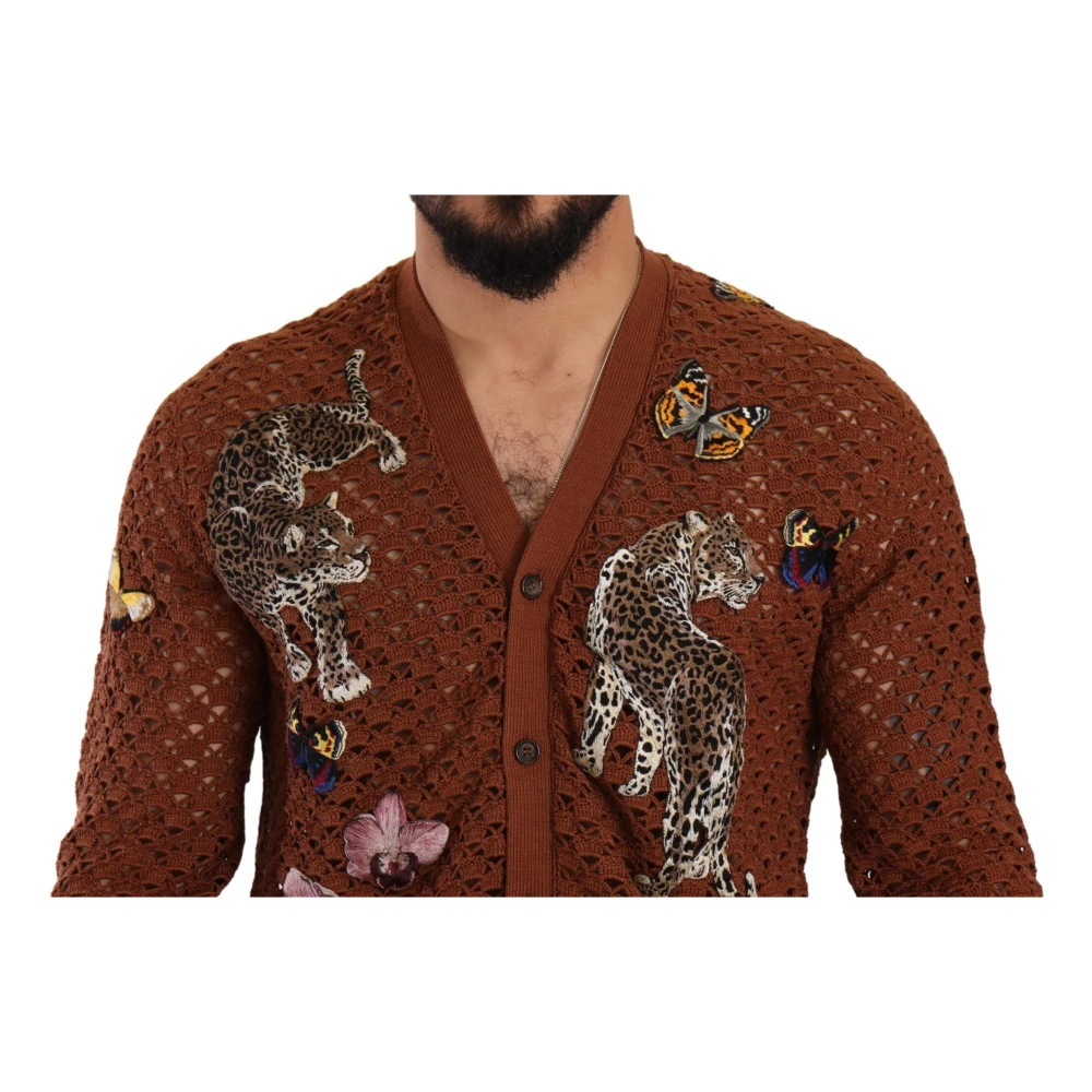 Dolce & Gabbana Leopard Butterfly Cardigan Sweater Brown Heren