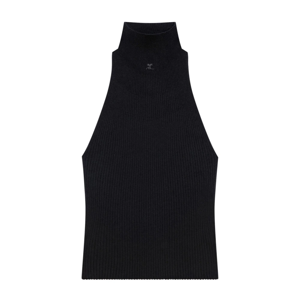 Courrèges Zwarte Logo Appliqué Mouwloze Top Black Dames