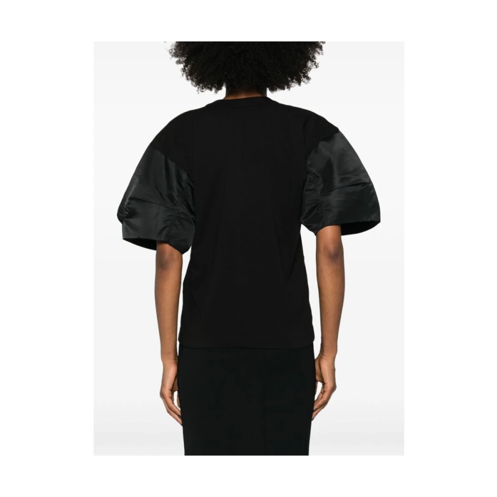Sacai Zwart Katoenen Panelen Ronde Hals T-shirt Black Dames