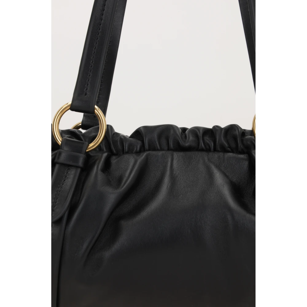 Miu Zwarte leren handtas met metalen logo Black Dames