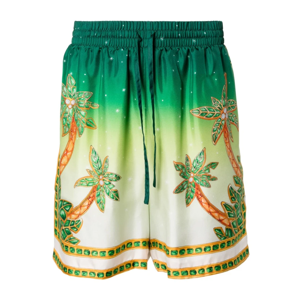 Casablanca Bedrukte Groene Zijden Bermuda Shorts Africa Joy Multicolor Heren