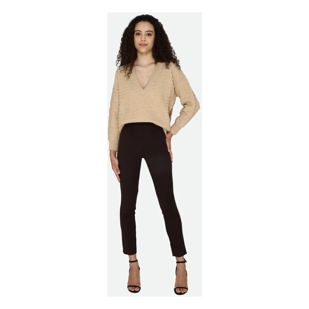 PATRIZIA PEPE Bruine Slim Fit Broek met Plooien Brown Dames