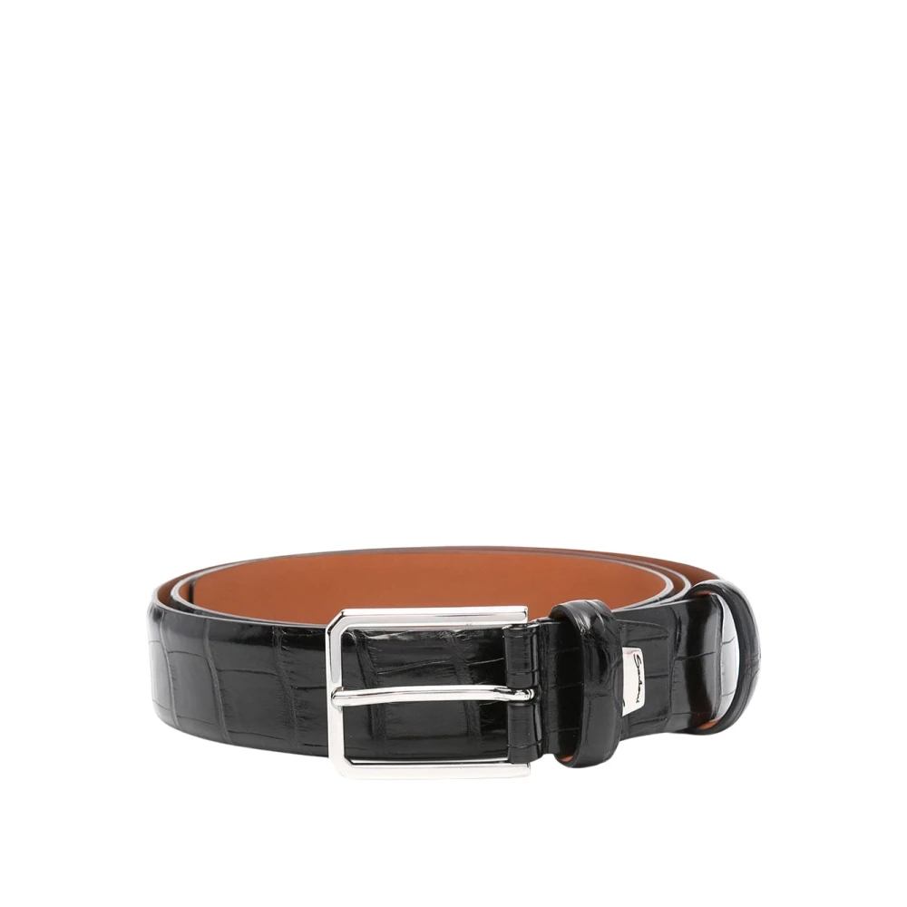 Santoni Stijlvol Leren Riem met Gesp Black Heren