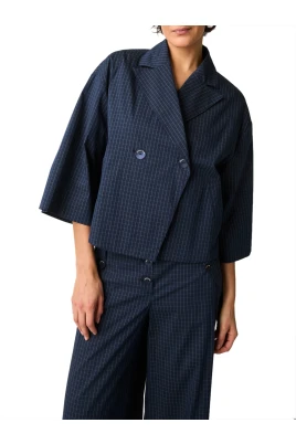 Cropped Bomullsrutig Blazer