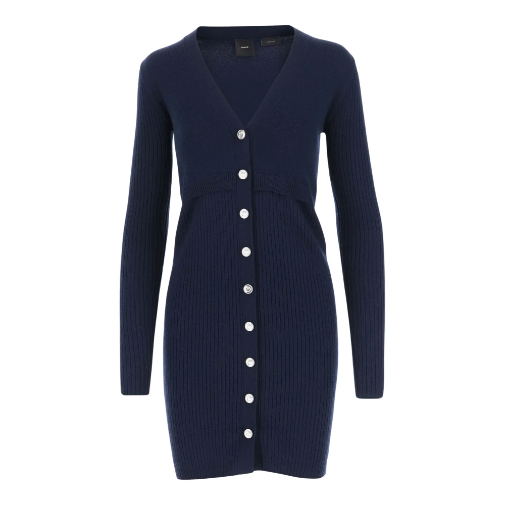 Pinko V-hals Wolmix Gebreide Jurk Navy Blue Dames