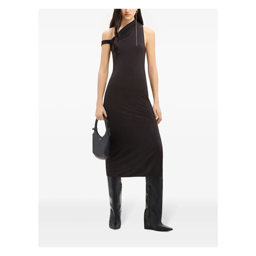 Courrèges Twist Midi Jurk met Houndstooth Patroon Black Dames