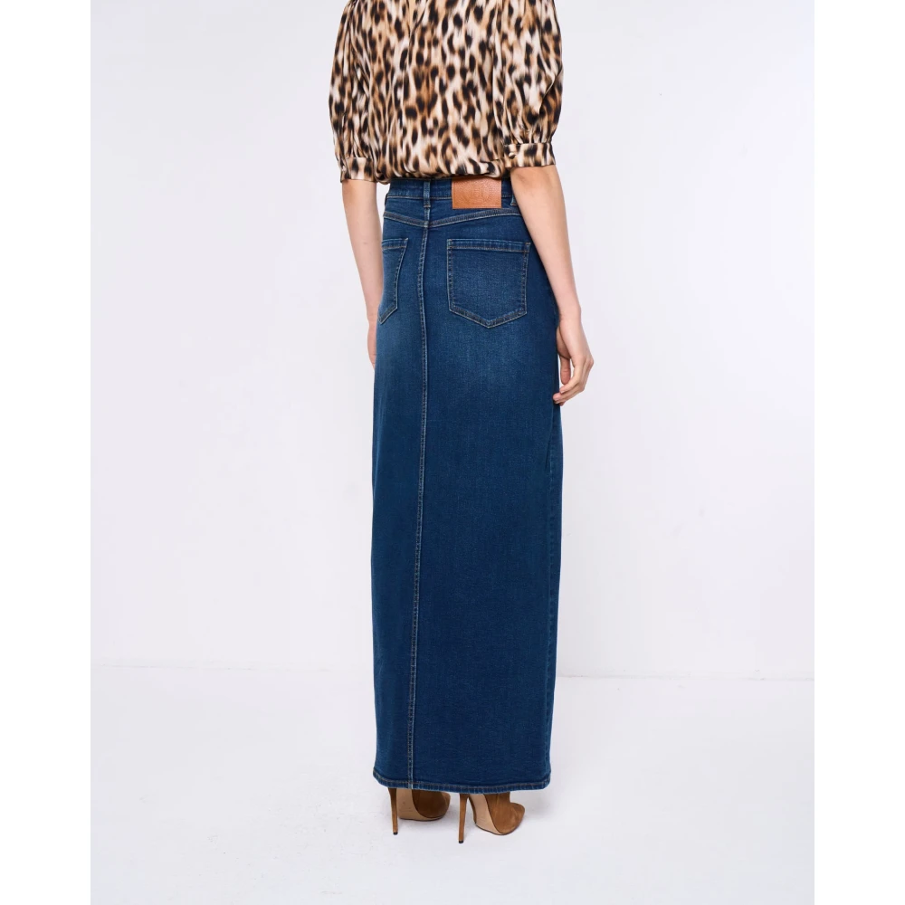 Silvian Heach Denim Lange Rok met Voorsplit Blue Dames