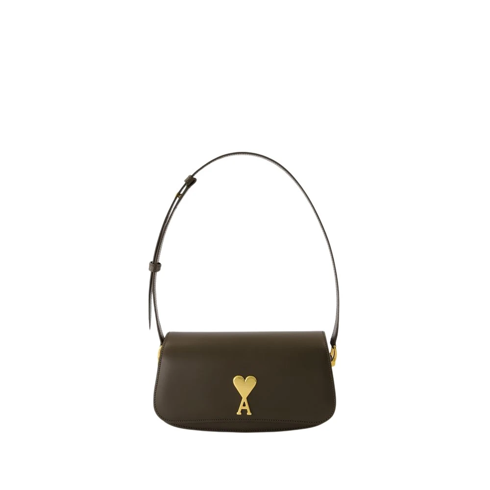 Ami Paris Schoudertas Leer Olijf Black Dames