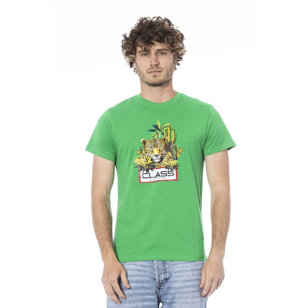 Cavalli Class Groen Logo Print Katoenen T-Shirt Green Heren