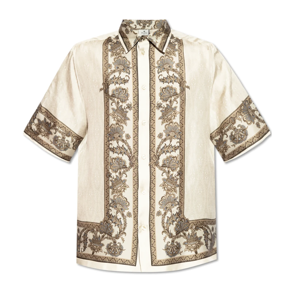 ETRO Zijden shirt met print Beige Heren
