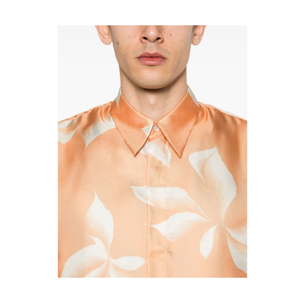 Dries Van Noten Bloemenprint Knoopshirt Orange Heren