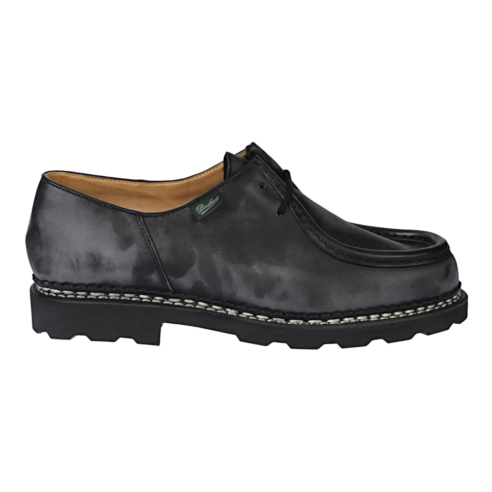 Paraboot , Laced Shoes, Male, Black, 7 Uk, Vintage Black Lace-Up Flat Shoes