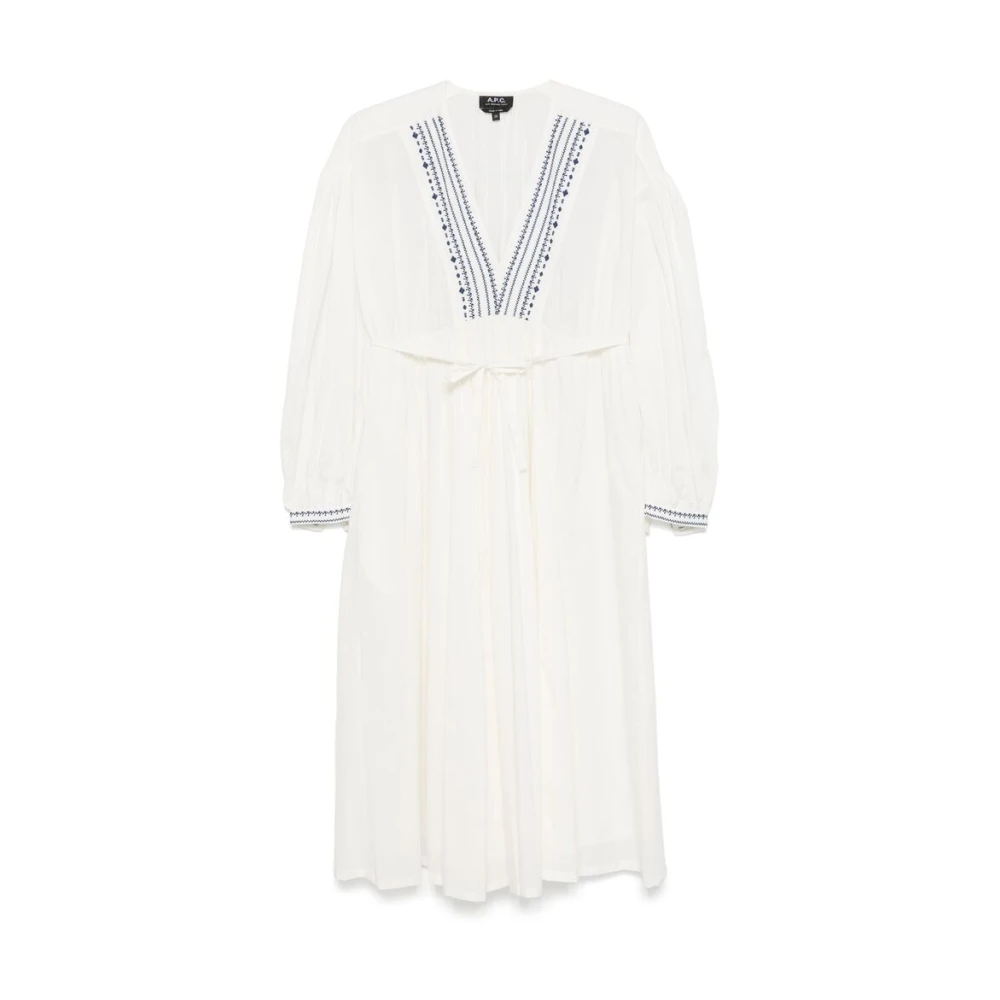 A.p.c. Witte Geborduurde Jurk met Gerimpeld Detail White Dames