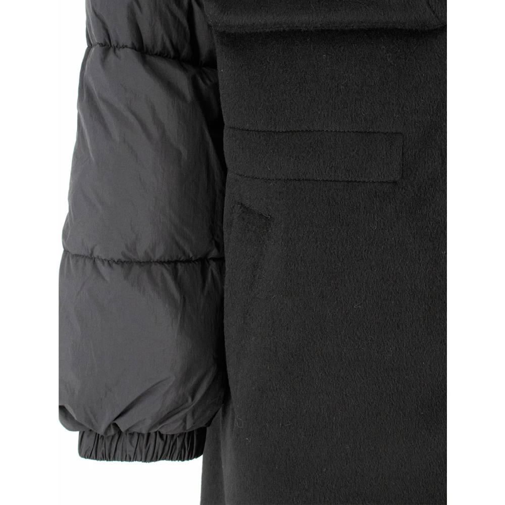 Ermanno Scervino Bi-materiaal Bloemenapplicatie Parka Black Dames