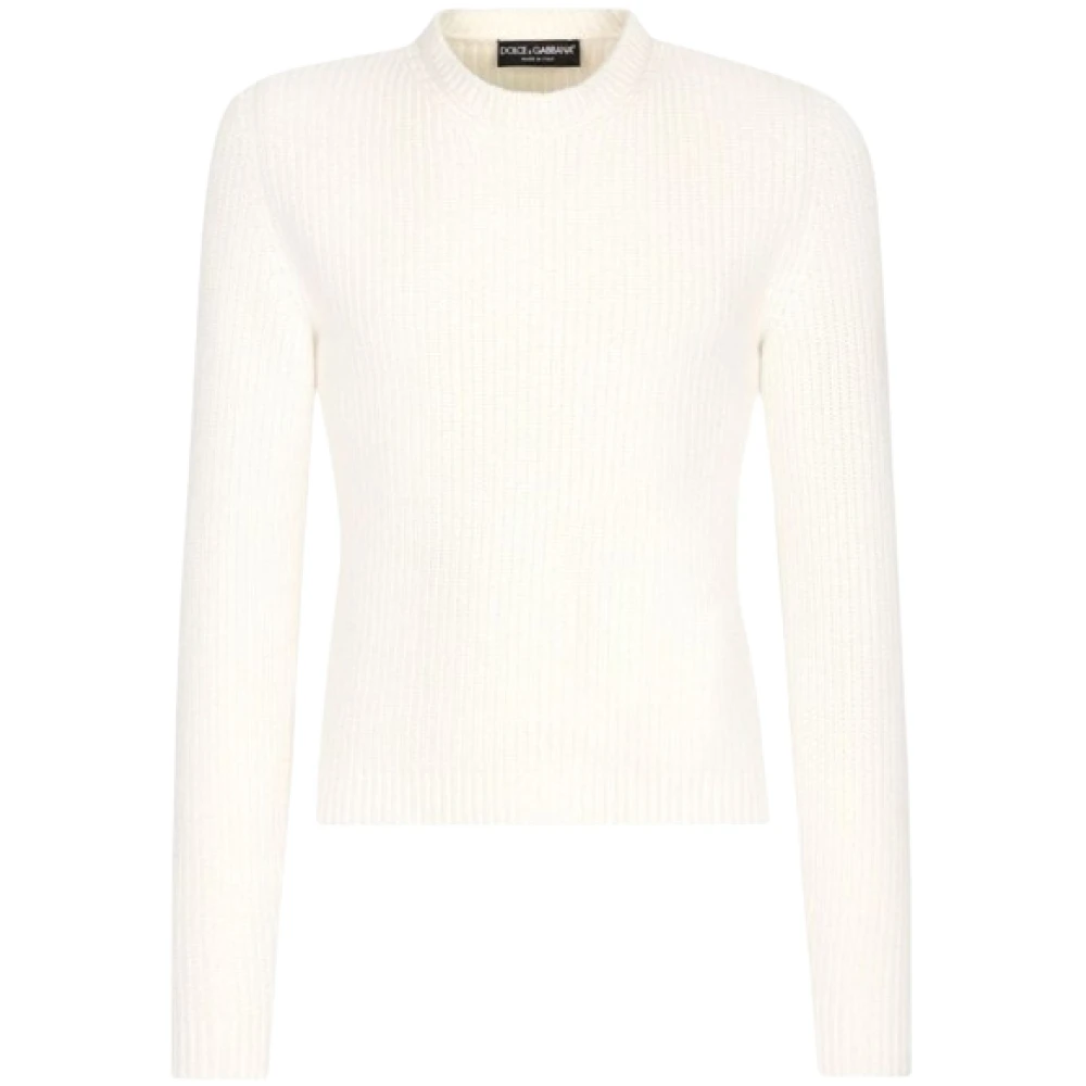 Dolce & Gabbana Gebreide Kabeltrui met Logo White Heren