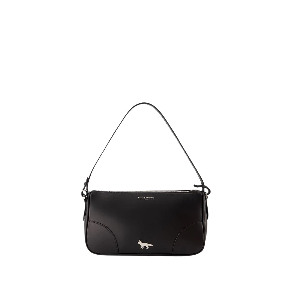 Maison Kitsuné Zwarte Leren Schoudertas Boogie Baguette Black Dames