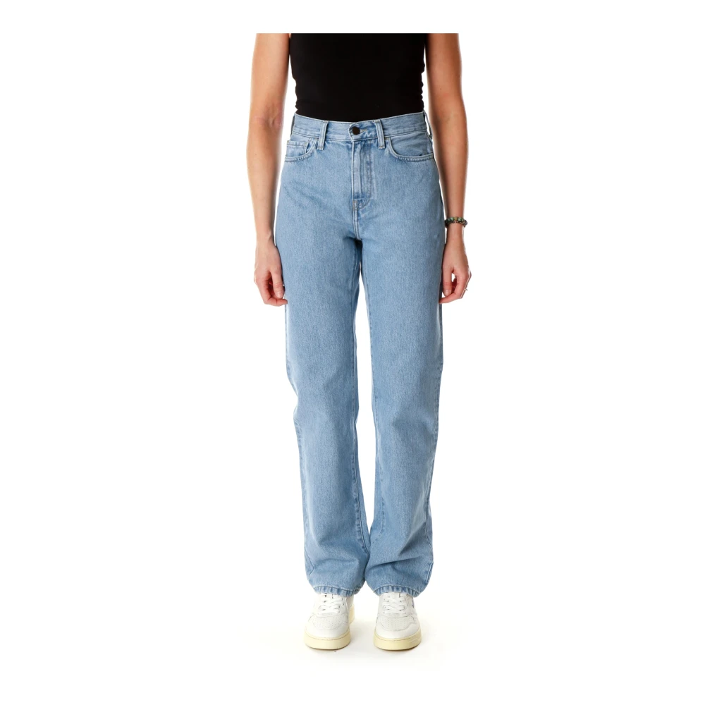 Carhartt WIP Hoge Taille Straight Fit Denim Broek Blue Dames