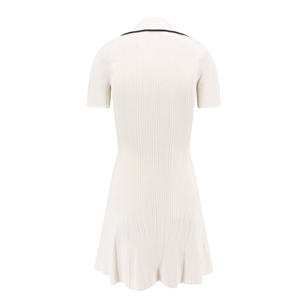 Self Portrait Geribbelde Viscose Mini Jurk met Gouden Metalen Knopen White Dames